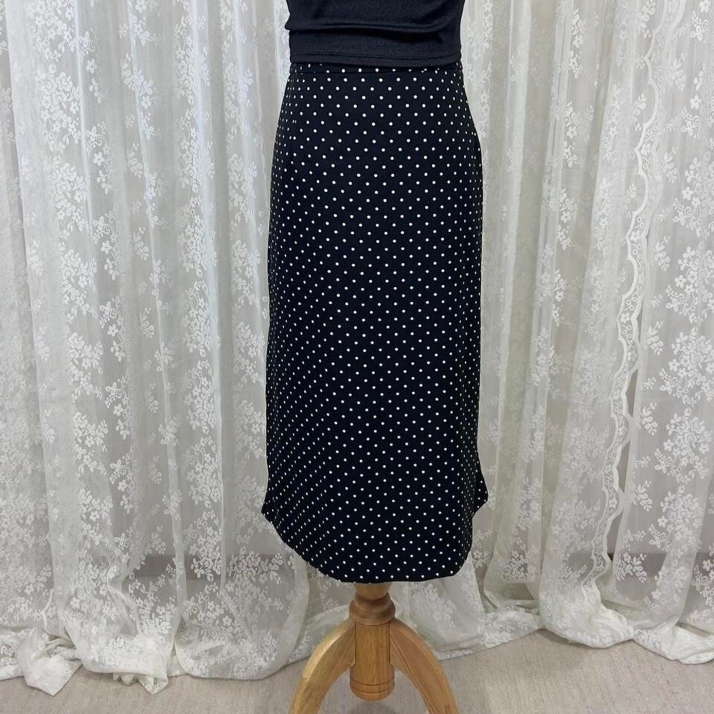 Who What Wear Black Polka Dot Midi Skirt Women's 12 NWT Pleated A‎ Line - Picture 2 of 6